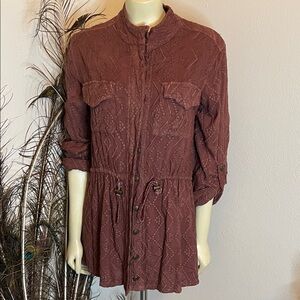 Angie textured Rich Brown Rayon Shacket  shirt jacket